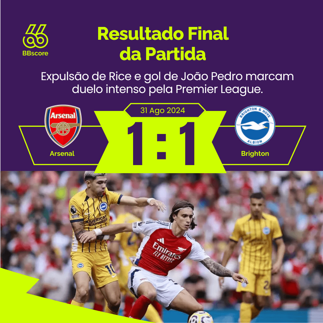 Arsenal e Brighton empatam em jogo equilibrado com emoção e polêmica