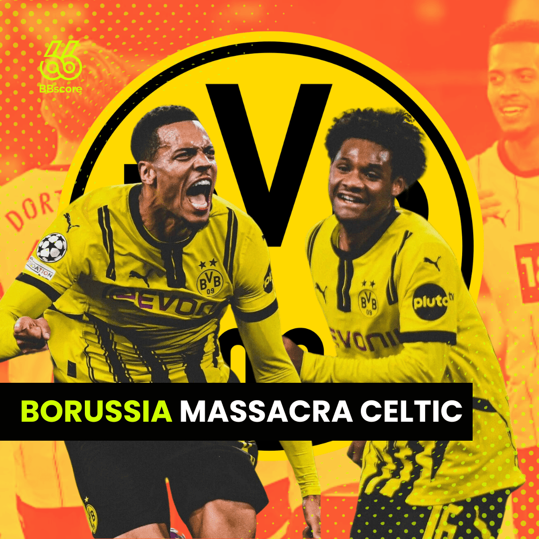 Borussia Dortmund thrashes Celtic 7-1 in the Champions League.