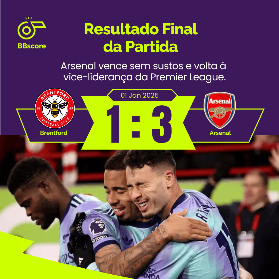 Arsenal vence Brentford fora de casa e volta à vice-liderança